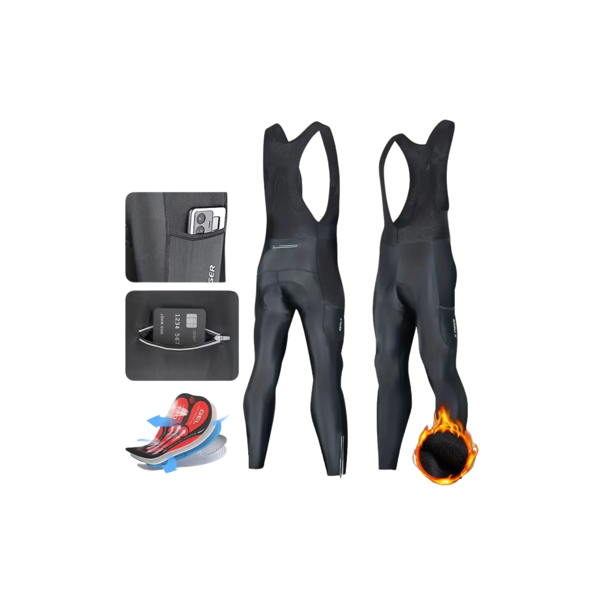 X-TIGER zimske termo kolesarske hlače – flis športne hlače z gel podlogo in zadnjim žepom za MTB in cestno kolesarjenje | sportR.si